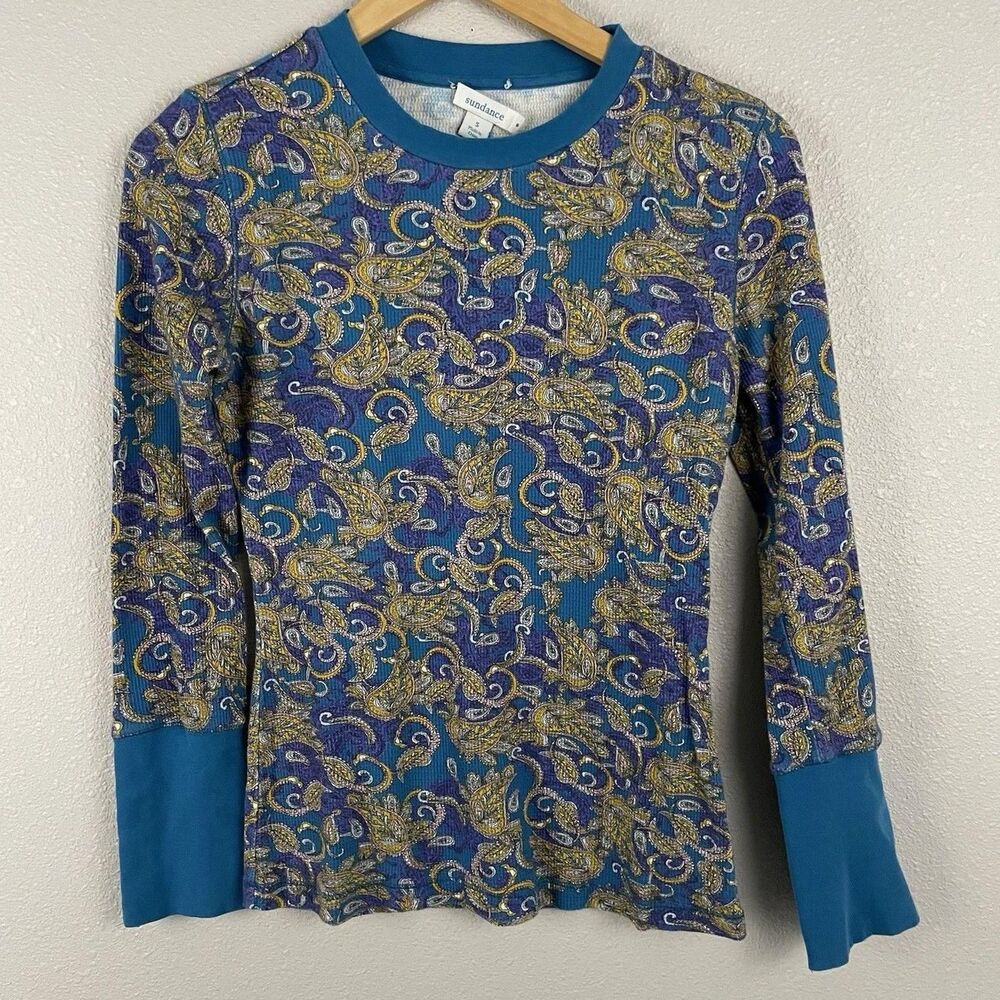 Sundance Womens S Roseanne Thermal Waffle Knit Paisley Print Long Sleeve